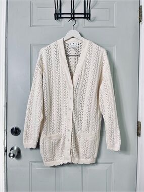 INC Vintage 100% Cotton Oversized Fisherman Slouchy Cardigan Sweater size large